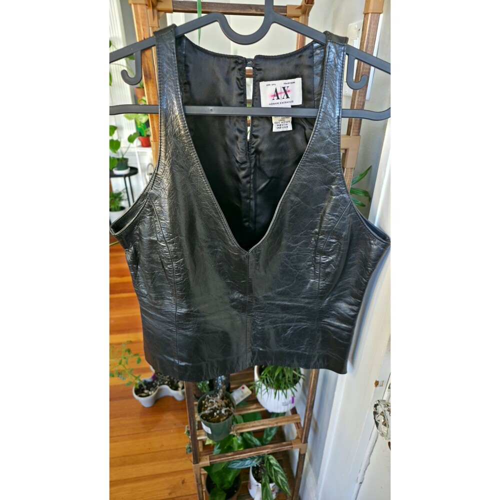 Armani Exchange Women’s Black Solid Leather Vest M Sleeveless Zip Lined S Lohort
